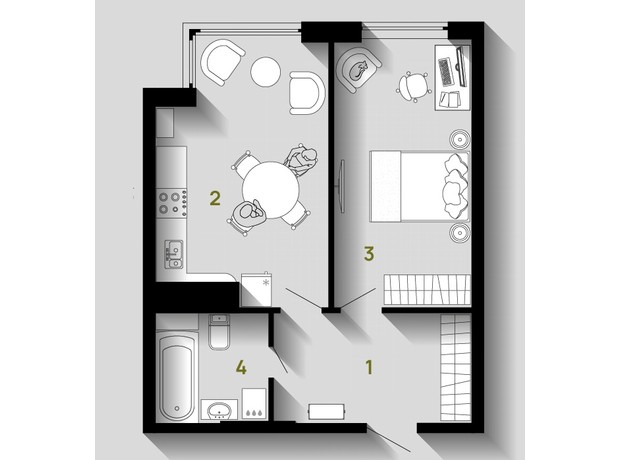 ЖК Union: планировка 1-комнатной квартиры 44 м²