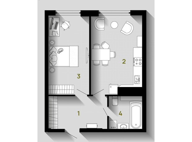 ЖК Union: планування 1-кімнатної квартири 45 м²