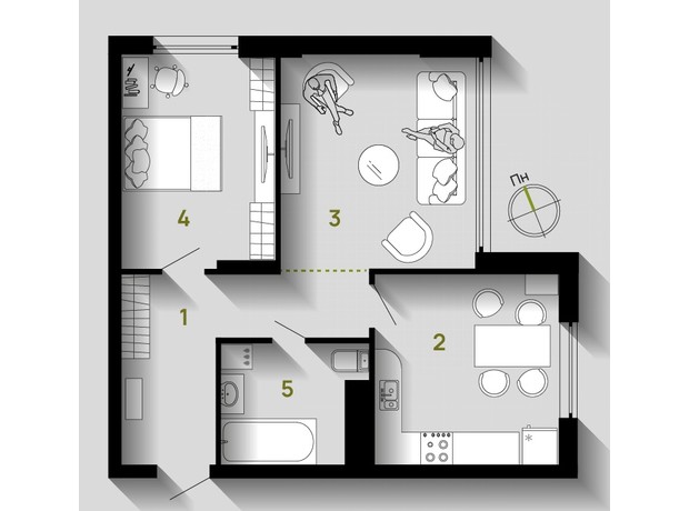 ЖК Union: планування 2-кімнатної квартири 54 м²