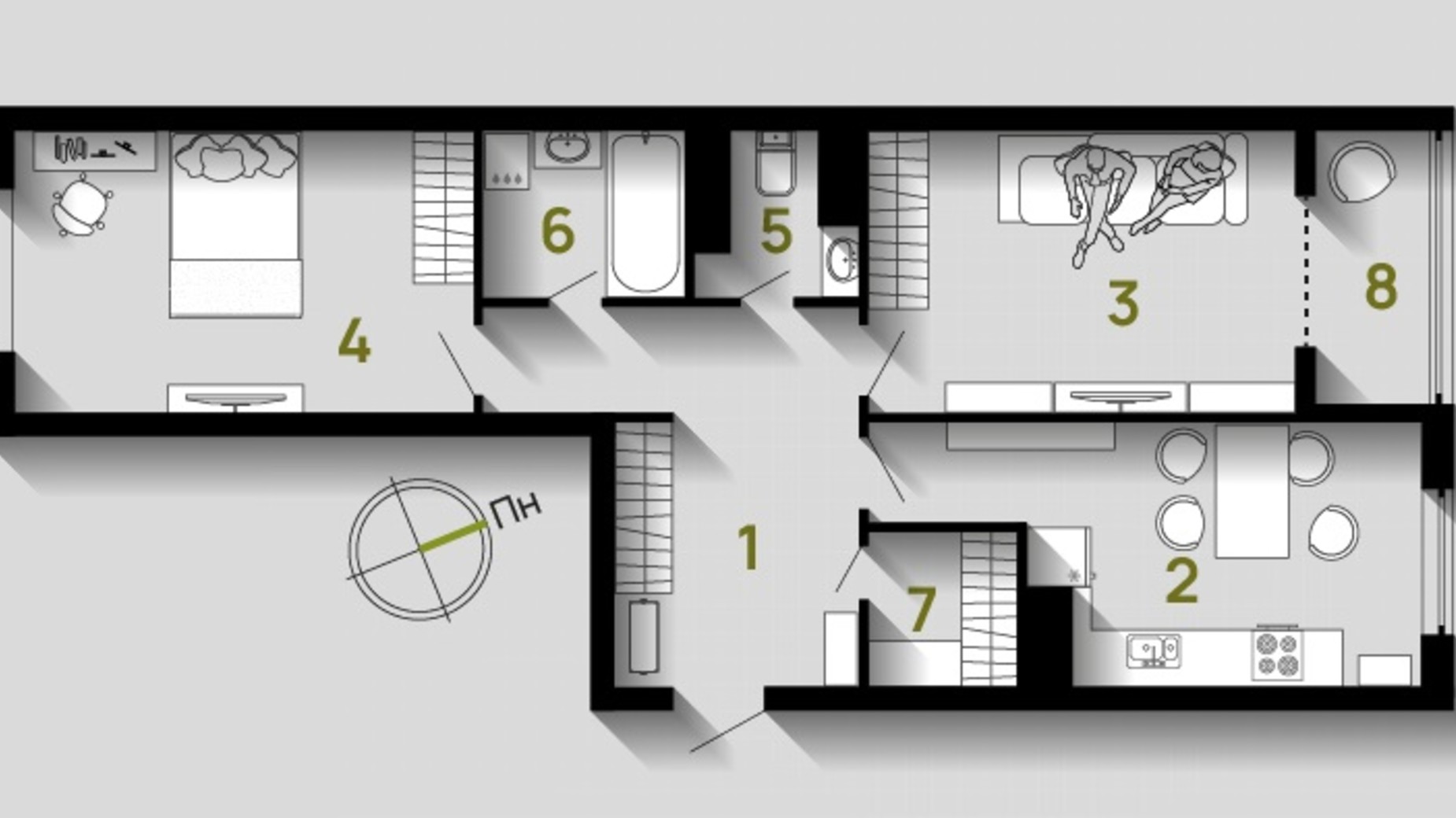 Планування 2-кімнатної квартири в ЖК Union 69 м², фото 663580
