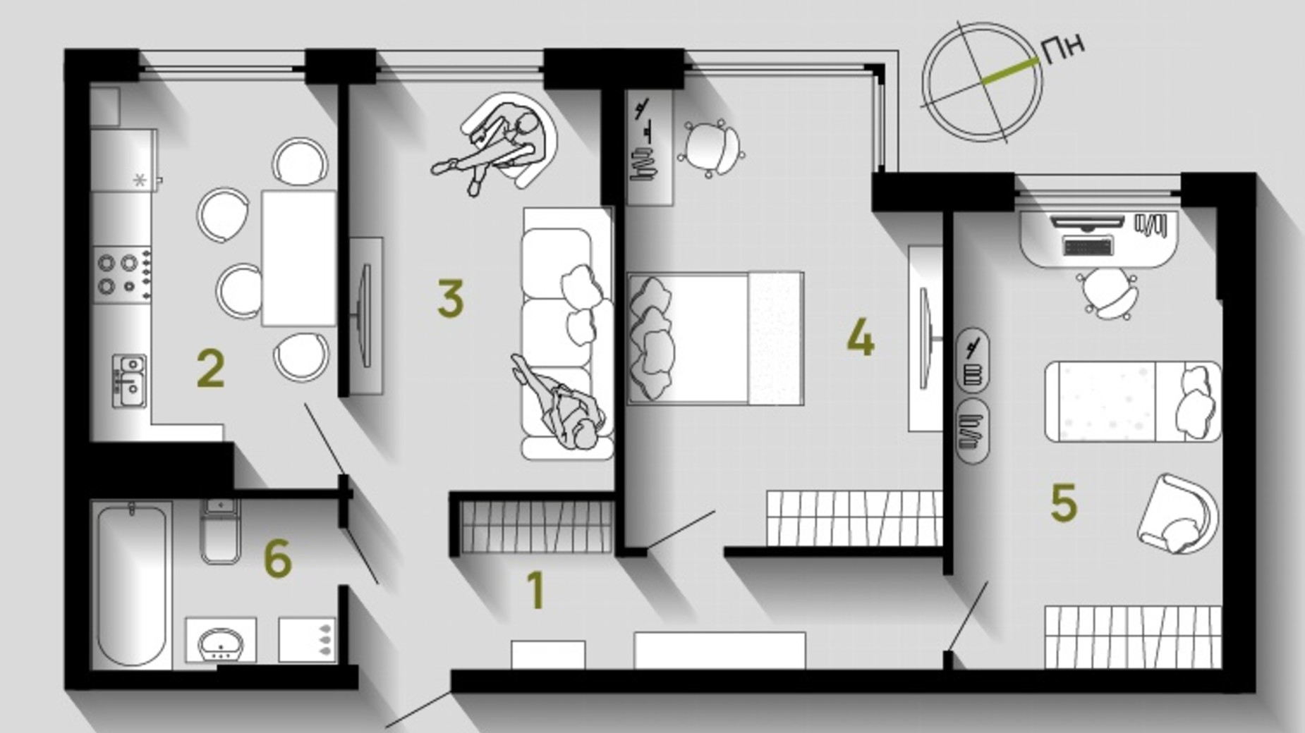 Планировка 3-комнатной квартиры в ЖК Union 68 м², фото 663581