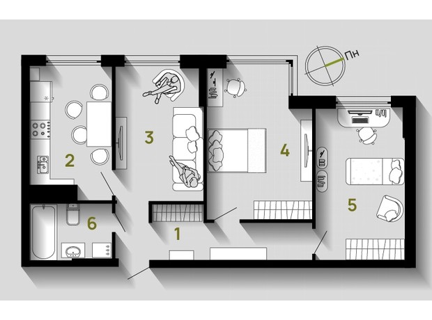 ЖК Union: планировка 3-комнатной квартиры 68 м²