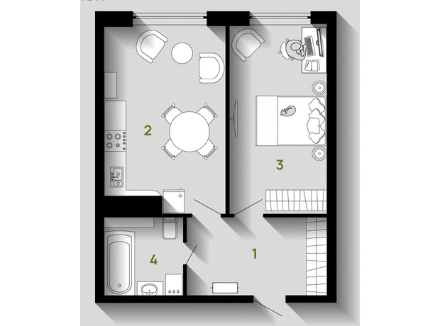 ЖК Union: планировка 1-комнатной квартиры 45 м²