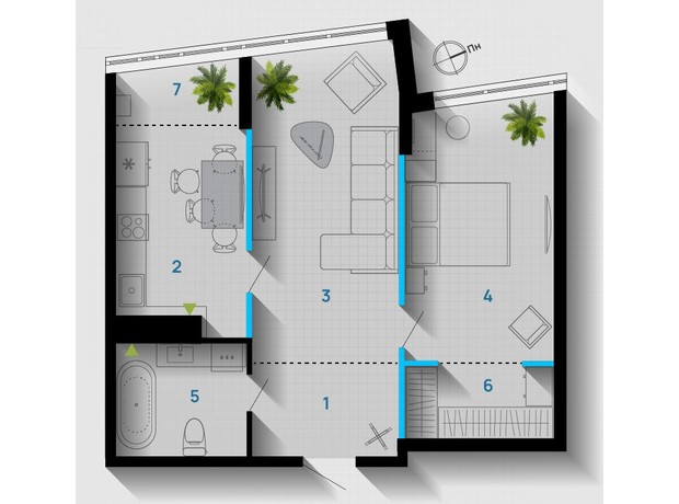 ЖК А5: планировка 2-комнатной квартиры 62 м²