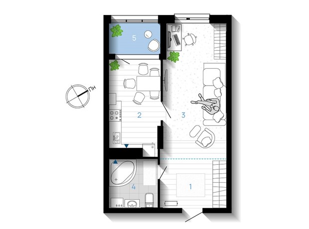 ЖК А5: планировка 1-комнатной квартиры 51 м²