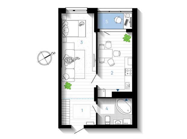 ЖК А5: планировка 1-комнатной квартиры 51 м²