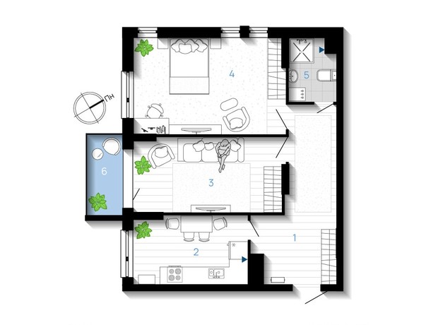 ЖК А5: планировка 2-комнатной квартиры 68 м²