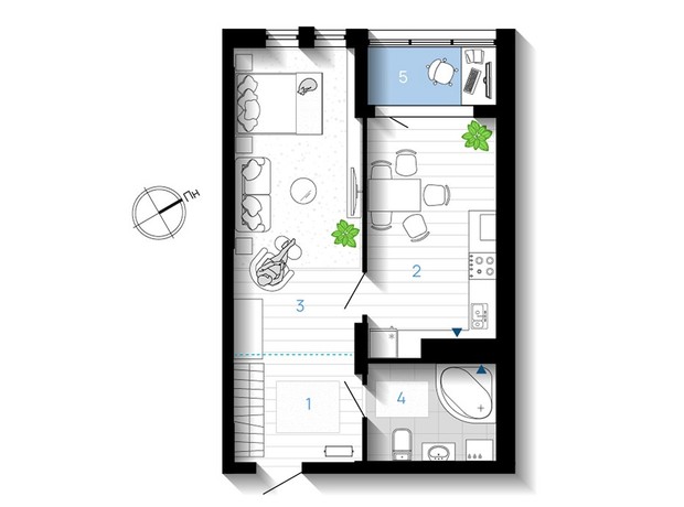 ЖК А5: планировка 1-комнатной квартиры 51 м²