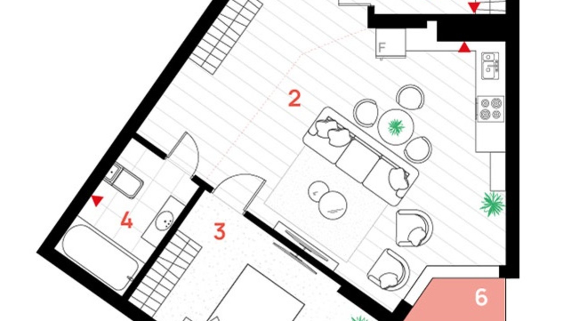 Планування 2-кімнатної квартири в ЖК Family Plaza 62 м², фото 663593