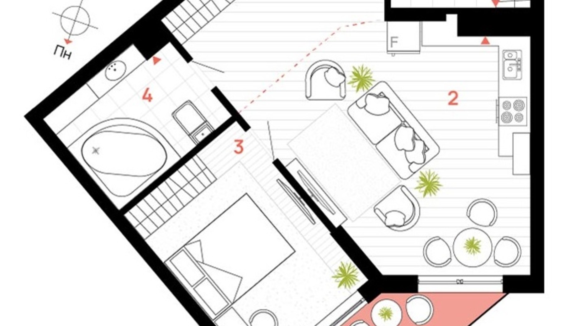 Планування 2-кімнатної квартири в ЖК Family Plaza 58 м², фото 663595