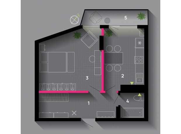 ЖК Family Plaza: планировка 1-комнатной квартиры 45 м²