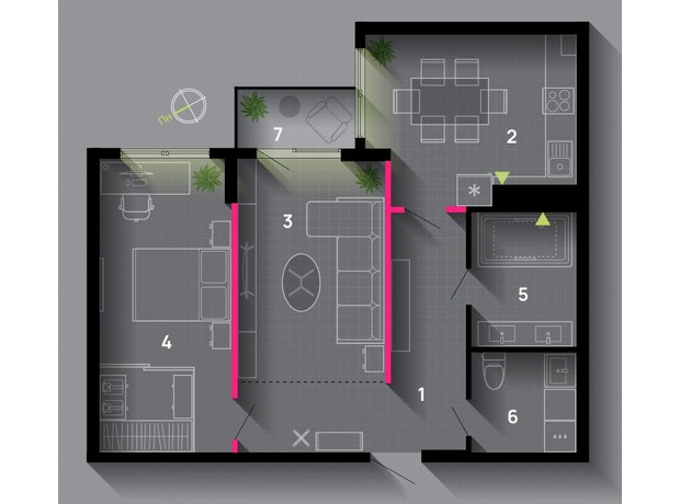 ЖК Family Plaza: планировка 2-комнатной квартиры 65 м²