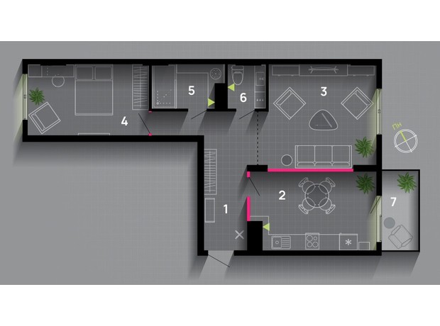 ЖК Family Plaza: планування 2-кімнатної квартири 67 м²