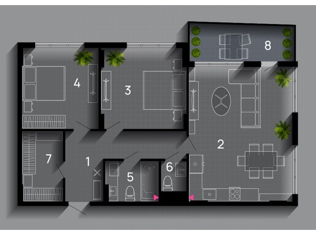 ЖК Family Plaza: планування 3-кімнатної квартири 85 м²