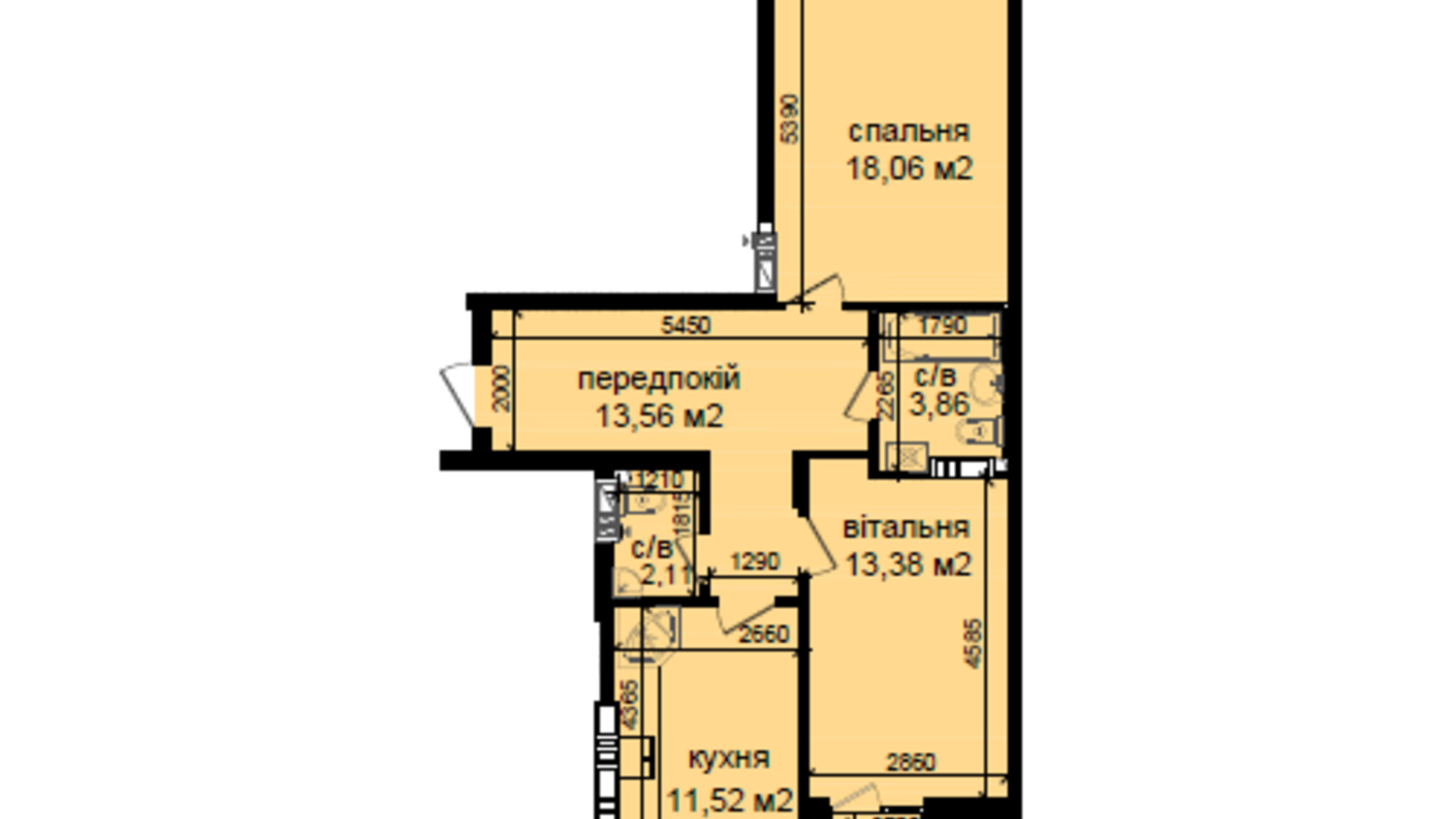 Планировка 2-комнатной квартиры в ЖК Кришталеві джерела 64.48 м², фото 663758