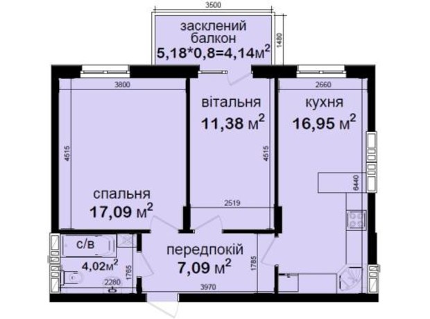 ЖК Кришталеві джерела: планировка 2-комнатной квартиры 60.67 м²