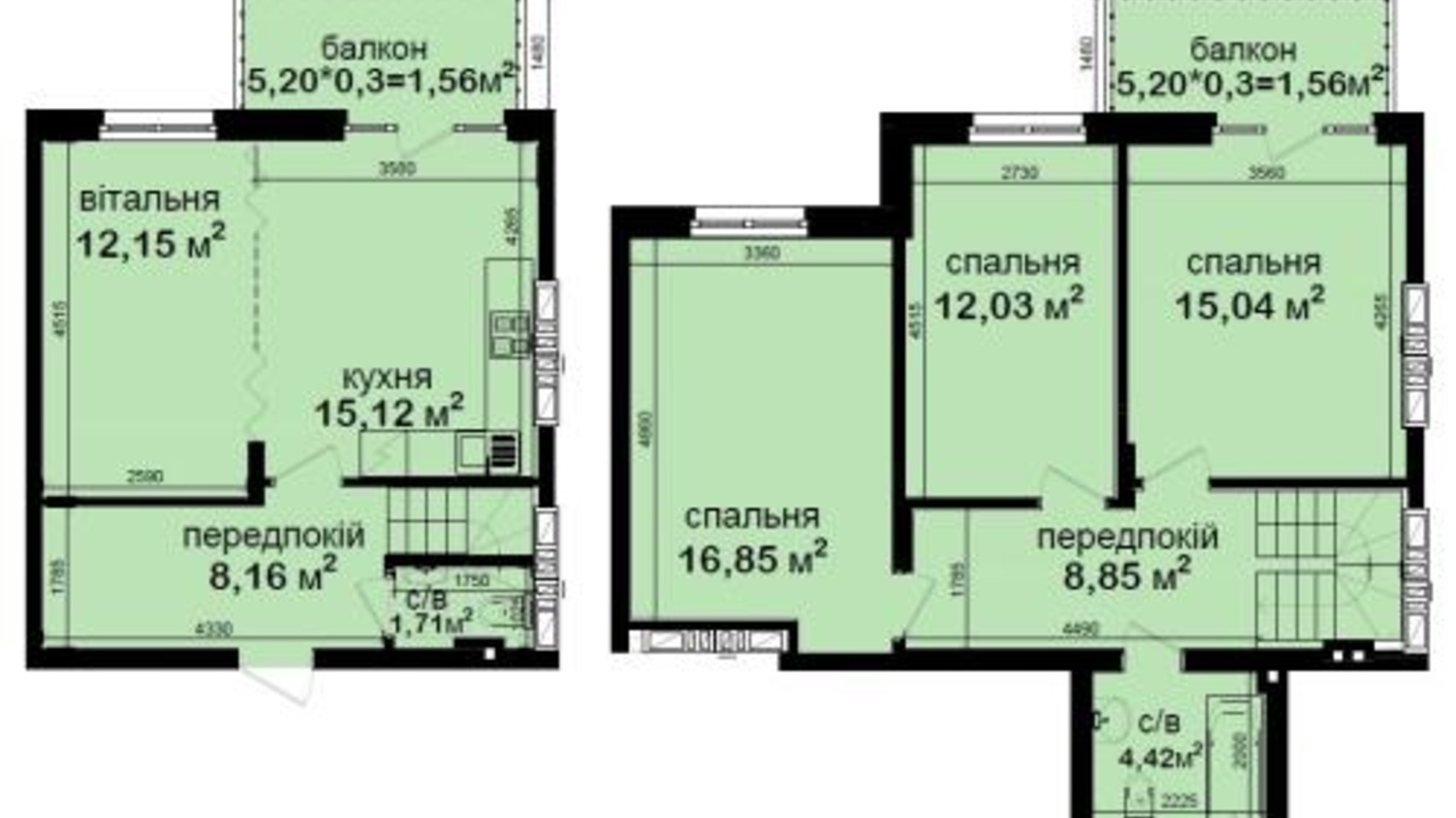 Планировка много­уровневой квартиры в ЖК Кришталеві джерела 97.45 м², фото 663763