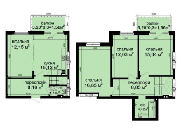 ЖК Кришталеві джерела: планування 4-кімнатної квартири 97.45 м²