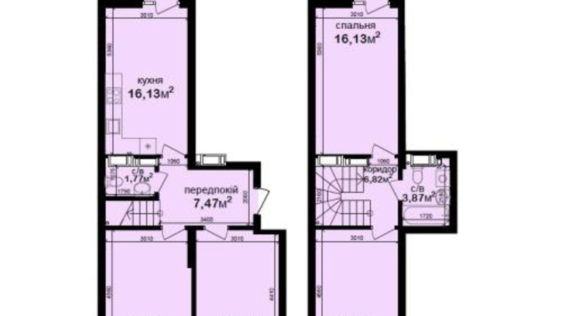 Планировка много­уровневой квартиры в ЖК Кришталеві джерела 97.7 м², фото 663802