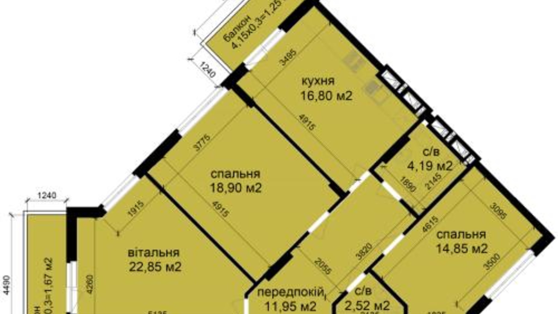 Планування 3-кімнатної квартири в ЖК Кришталеві джерела 95.3 м², фото 663803