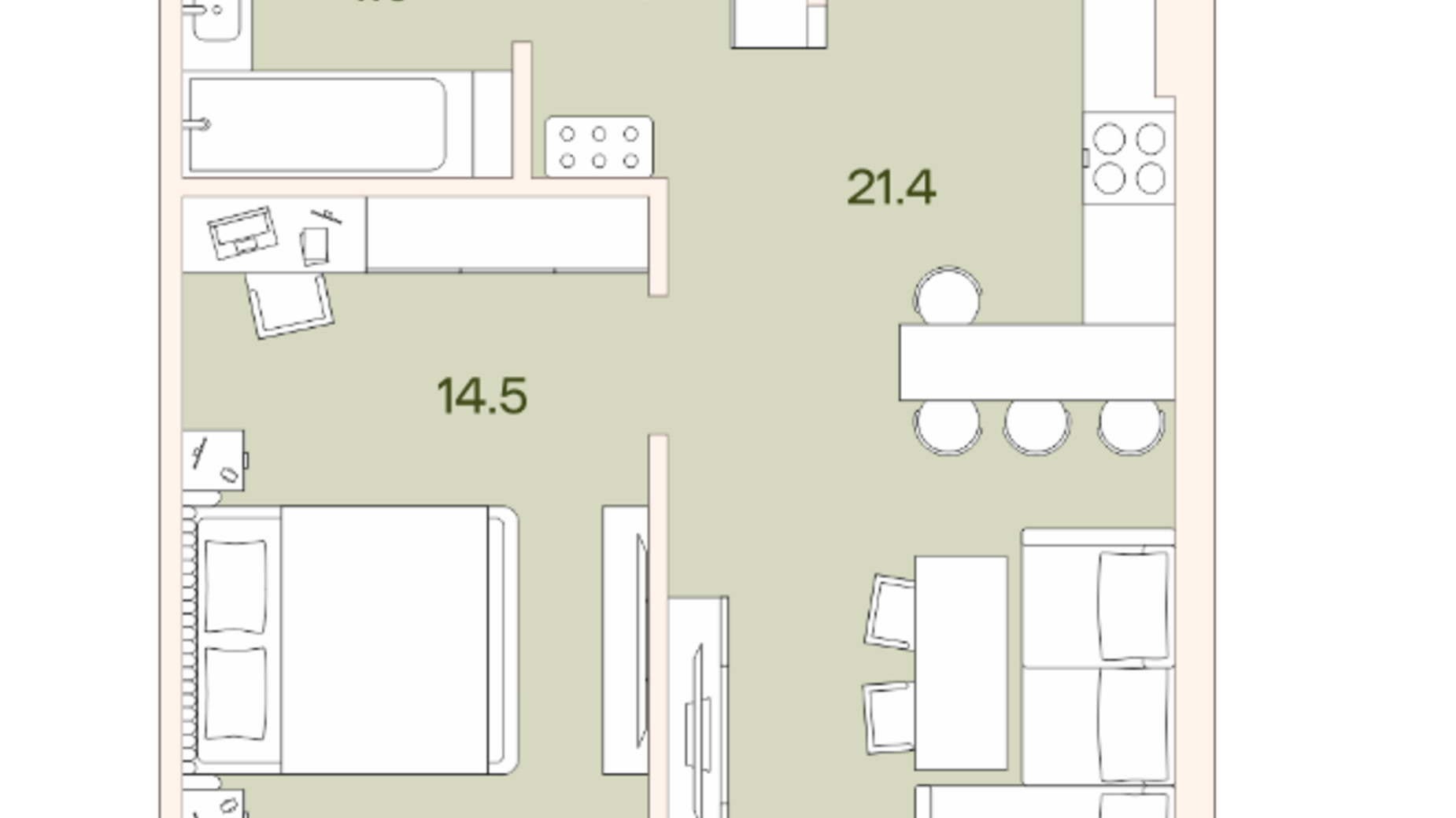 Планування 1-кімнатної квартири в ЖК Ренесанс 49.8 м², фото 663891
