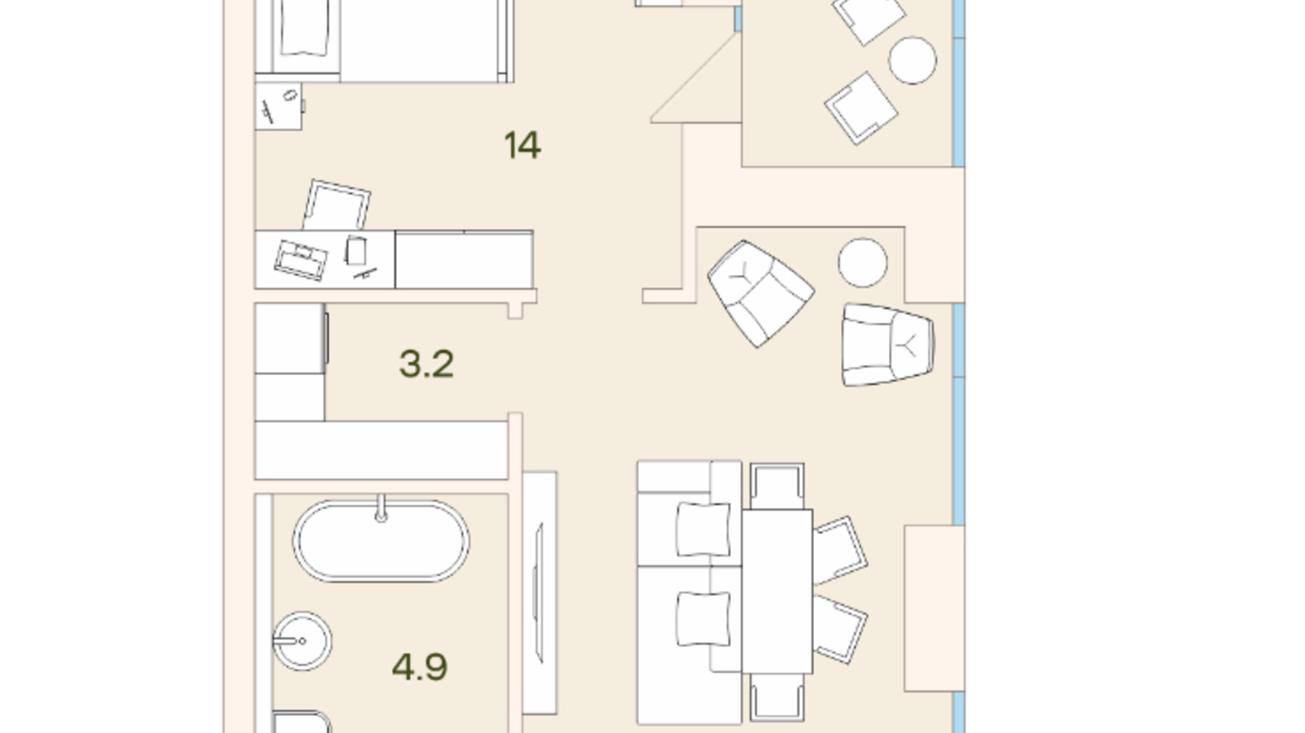 Планировка 1-комнатной квартиры в ЖК Ренессанс 49.2 м², фото 663892