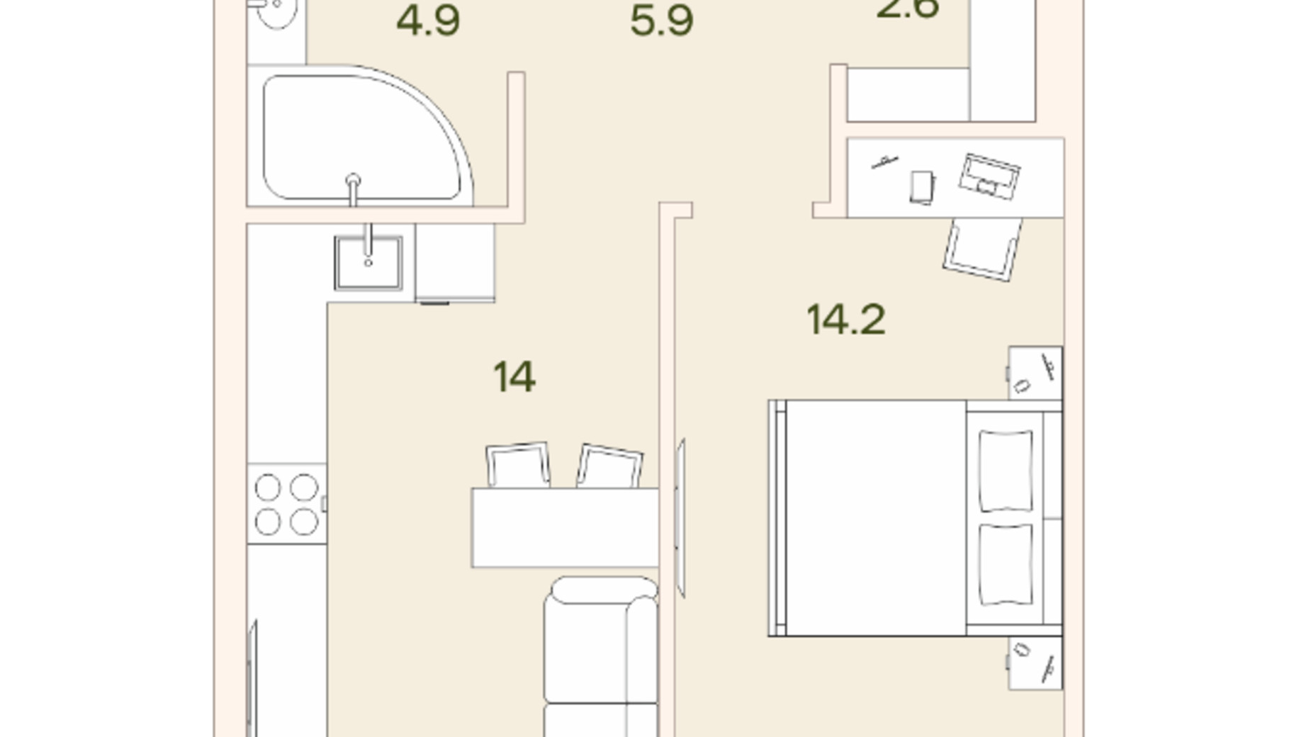 Планування 1-кімнатної квартири в ЖК Ренесанс 46.5 м², фото 663894