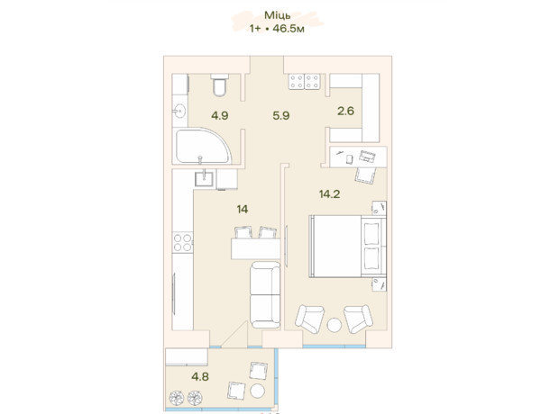 ЖК Ренесанс: планування 1-кімнатної квартири 46.5 м²