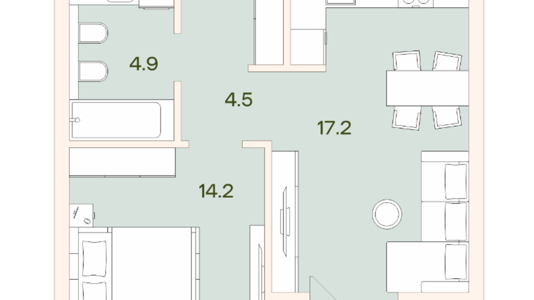 Планування 1-кімнатної квартири в ЖК Ренесанс 45.2 м², фото 663895