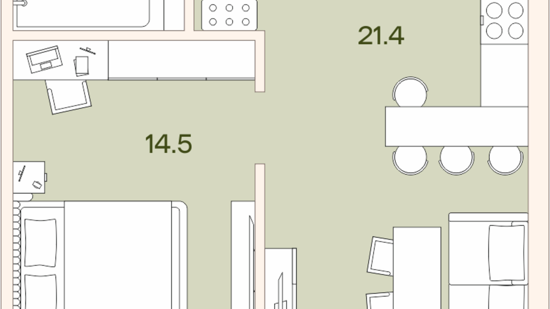 Планування 1-кімнатної квартири в ЖК Ренесанс 50.6 м², фото 663896