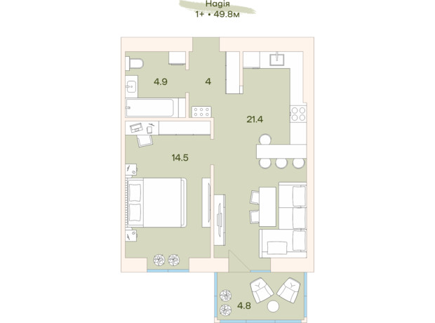 ЖК Ренесанс: планування 1-кімнатної квартири 50.6 м²