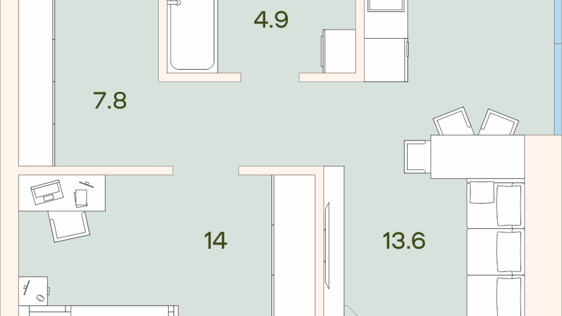 Планування 1-кімнатної квартири в ЖК Ренесанс 46.8 м², фото 663897