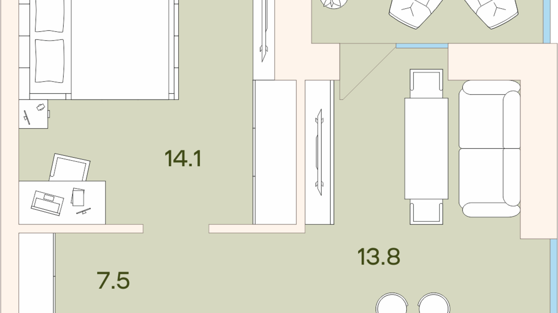 Планування 1-кімнатної квартири в ЖК Ренесанс 45.1 м², фото 663898