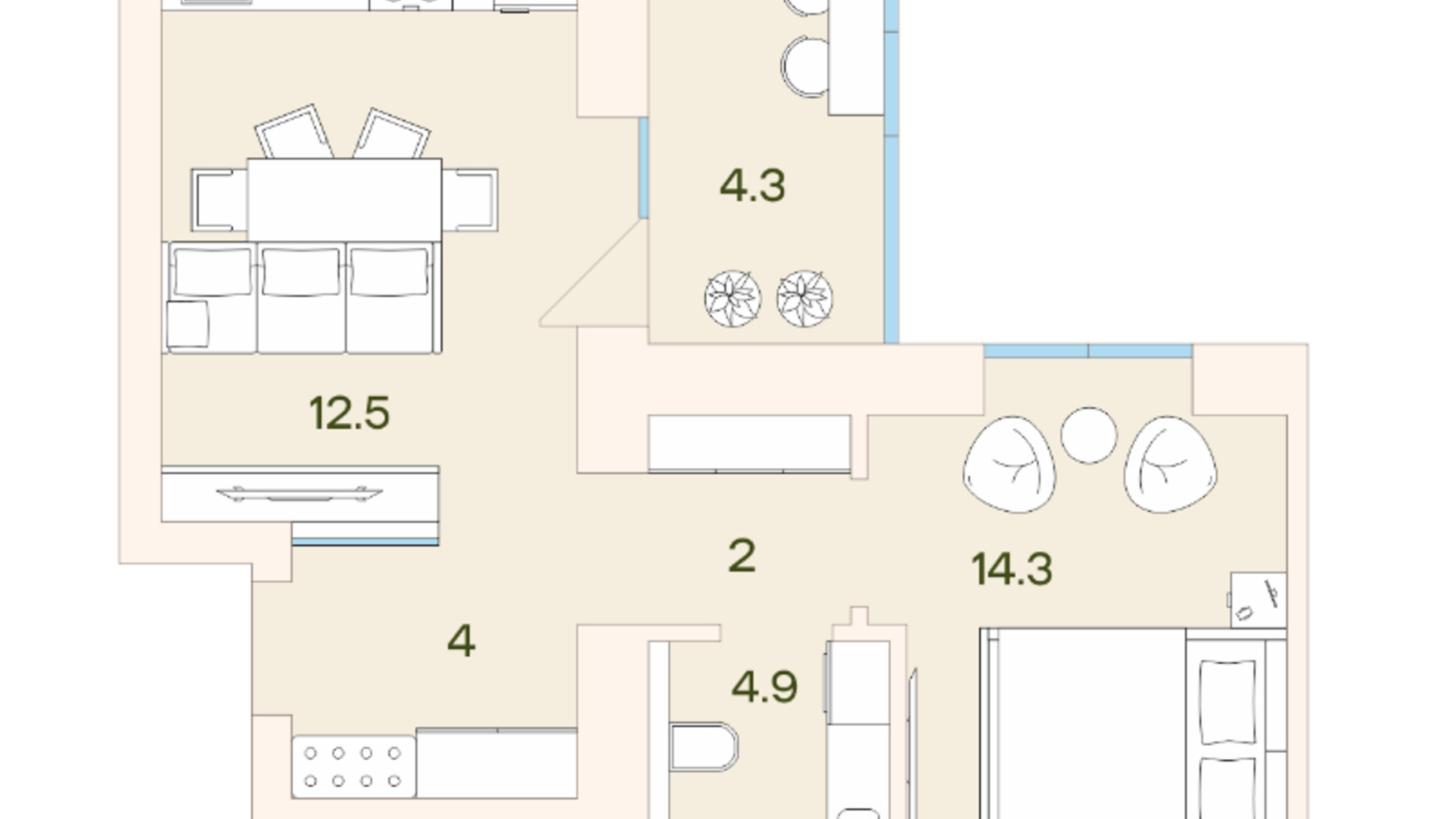 Планування 1-кімнатної квартири в ЖК Ренесанс 42.7 м², фото 663900