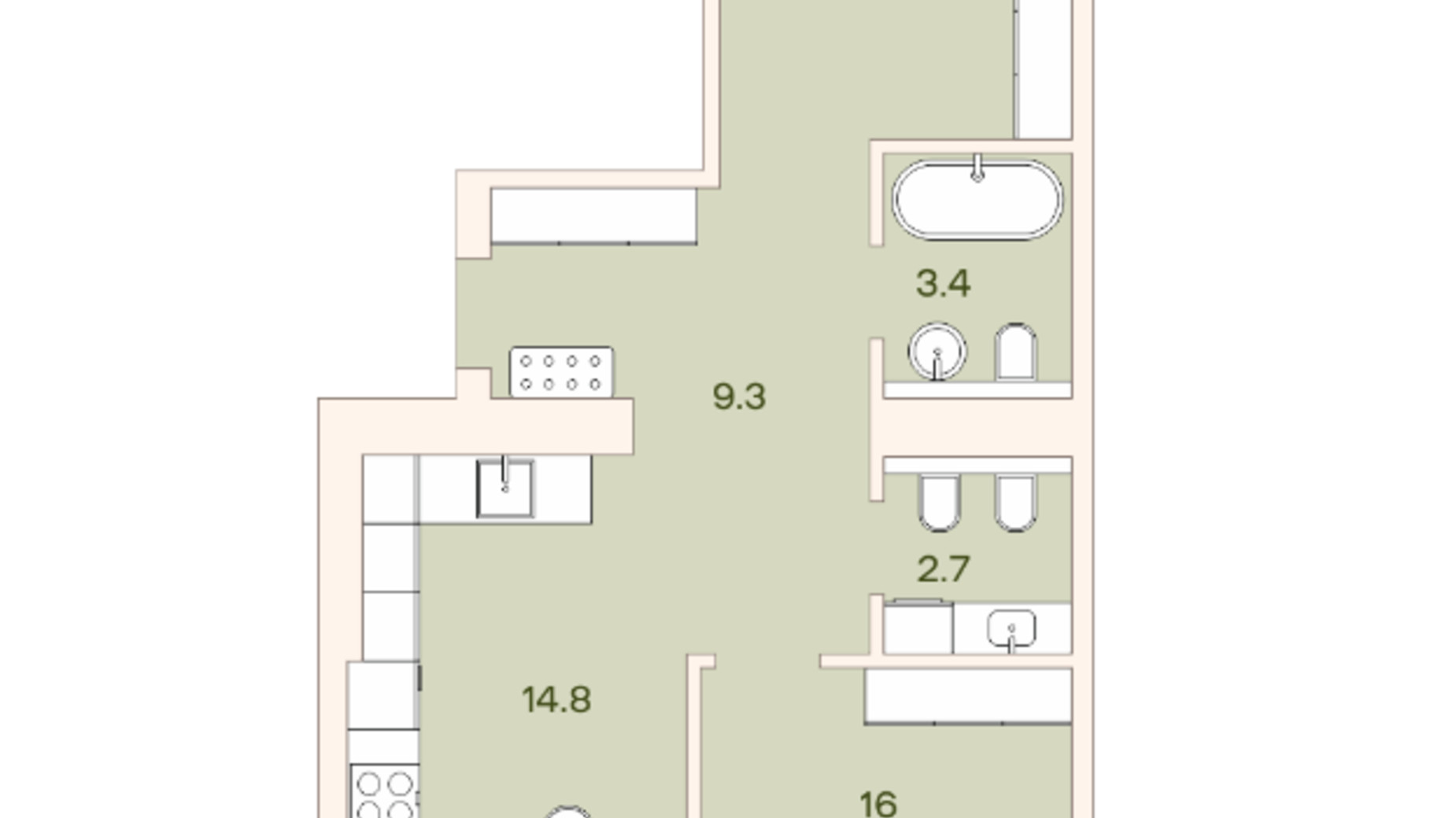 Планировка 2-комнатной квартиры в ЖК Ренессанс 64.8 м², фото 663902