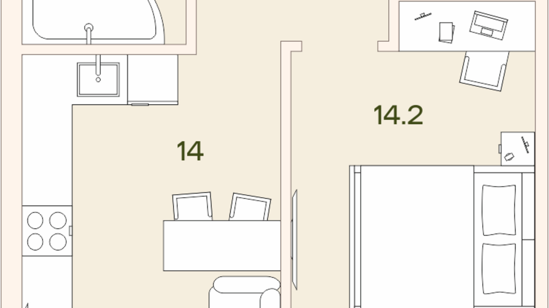 Планировка 1-комнатной квартиры в ЖК Ренессанс 46.7 м², фото 663903
