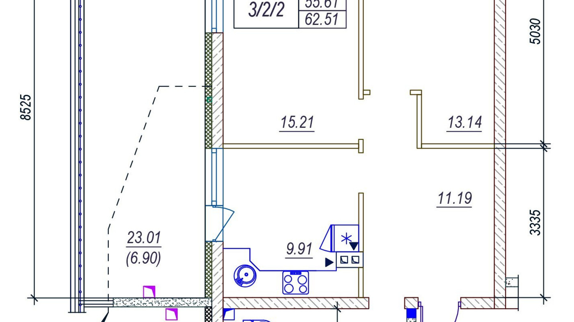 Планування 2-кімнатної квартири в ЖК Удобний 62.51 м², фото 664245