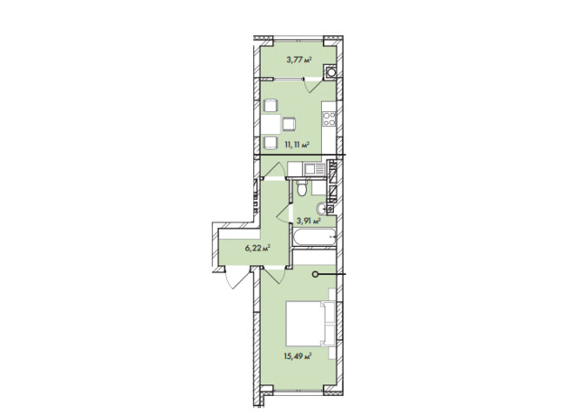 ЖК Софиевка: планировка 1-комнатной квартиры 40.5 м²