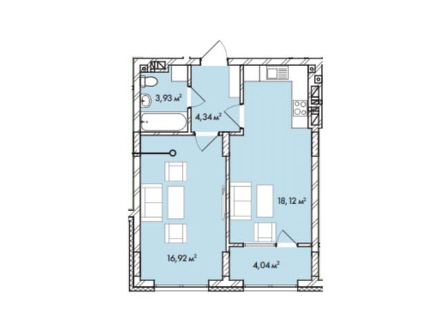 ЖК Софиевка: планировка 1-комнатной квартиры 47.35 м²