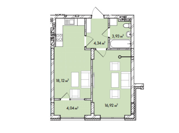 ЖК Софиевка: планировка 1-комнатной квартиры 47.35 м²