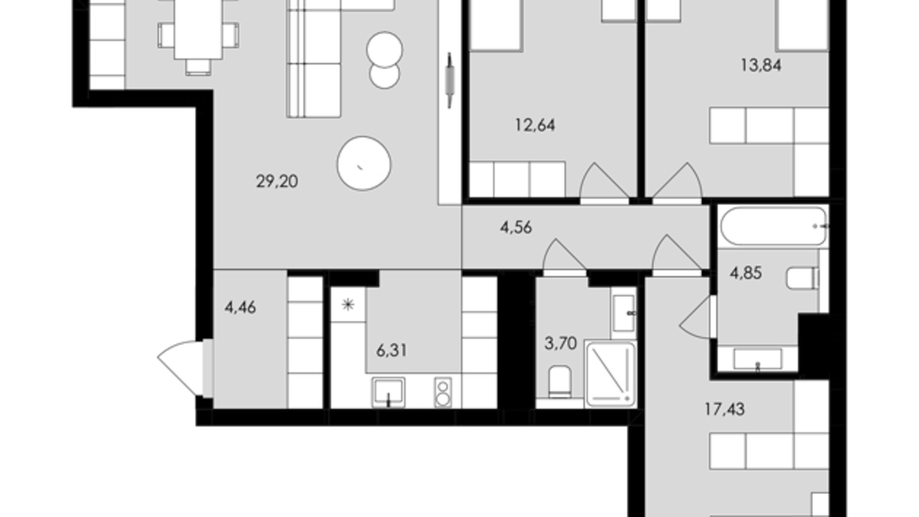 Планировка 3-комнатной квартиры в ЖК Avalon Holiday 98 м², фото 664441