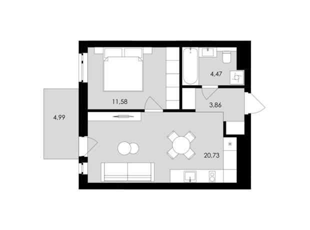 ЖК Avalon Holiday: планировка 1-комнатной квартиры 42 м²