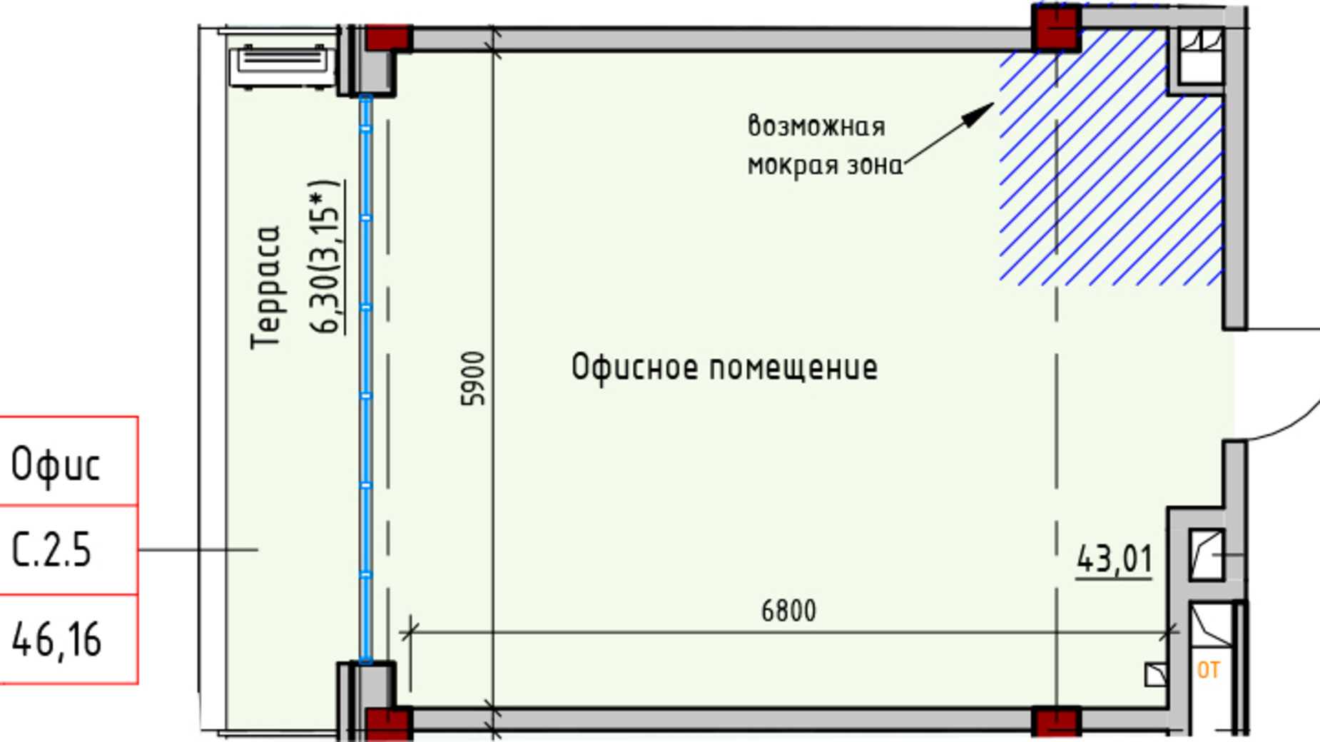Планировка помещения в ЖК Пространство на Софиевской 48.01 м², фото 664726