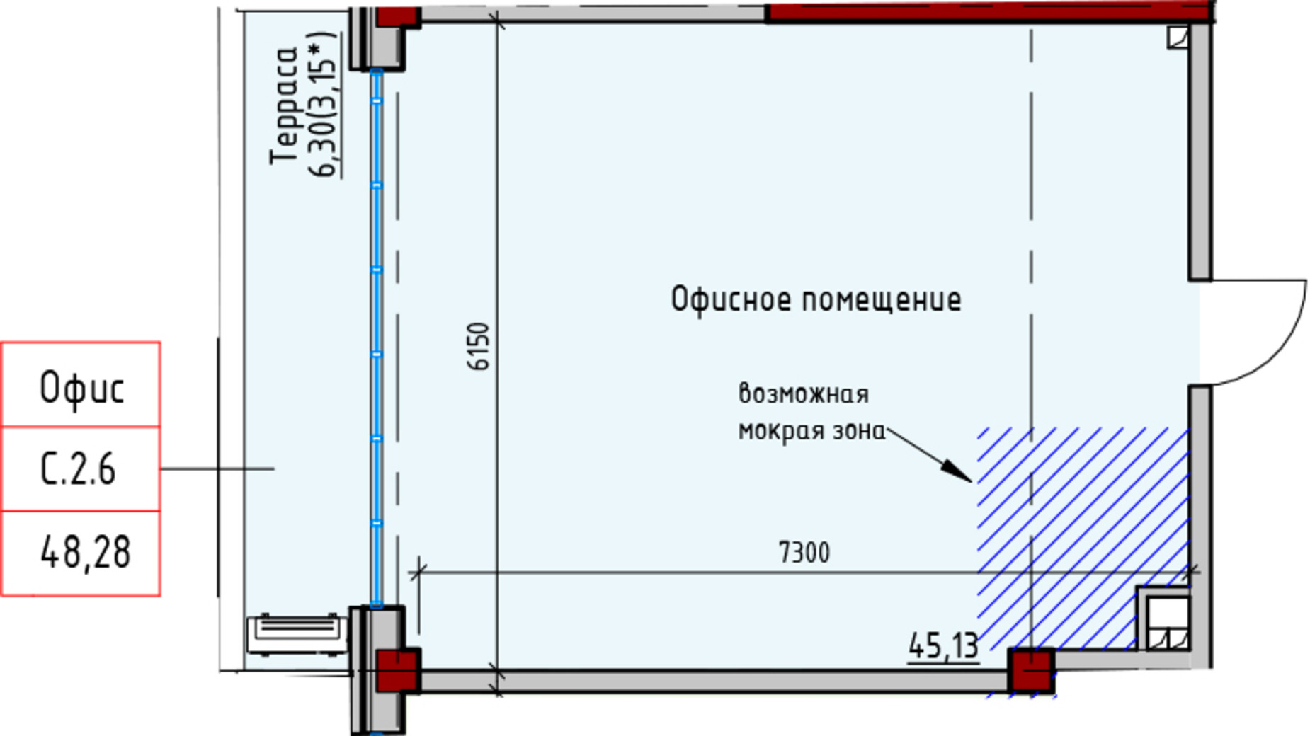 Планування приміщення в ЖК Пространство на Софіївській 48.28 м², фото 664727