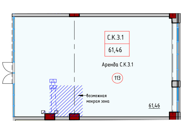 ЖК Пространство на Софіївській: планування приміщення 61.46 м²