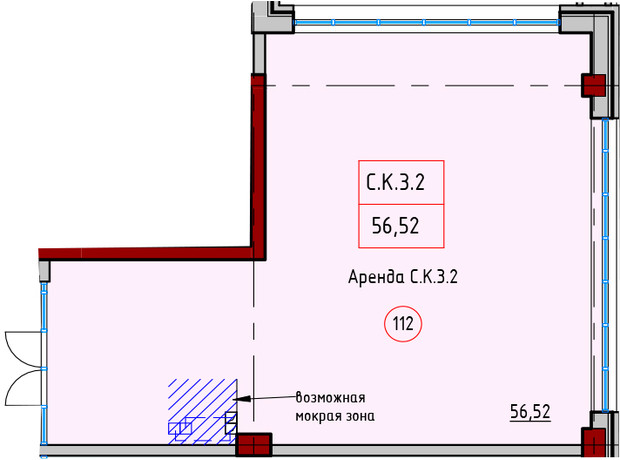 ЖК Пространство на Софиевской: планировка помощения 56.52 м²