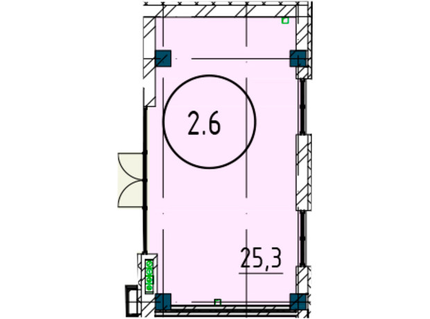 ЖК Ришельевский Пассаж: планировка помощения 25.3 м²