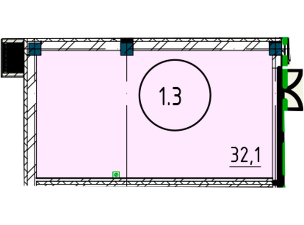 ЖК Рішельєвський Пасаж: планування приміщення 32.1 м²