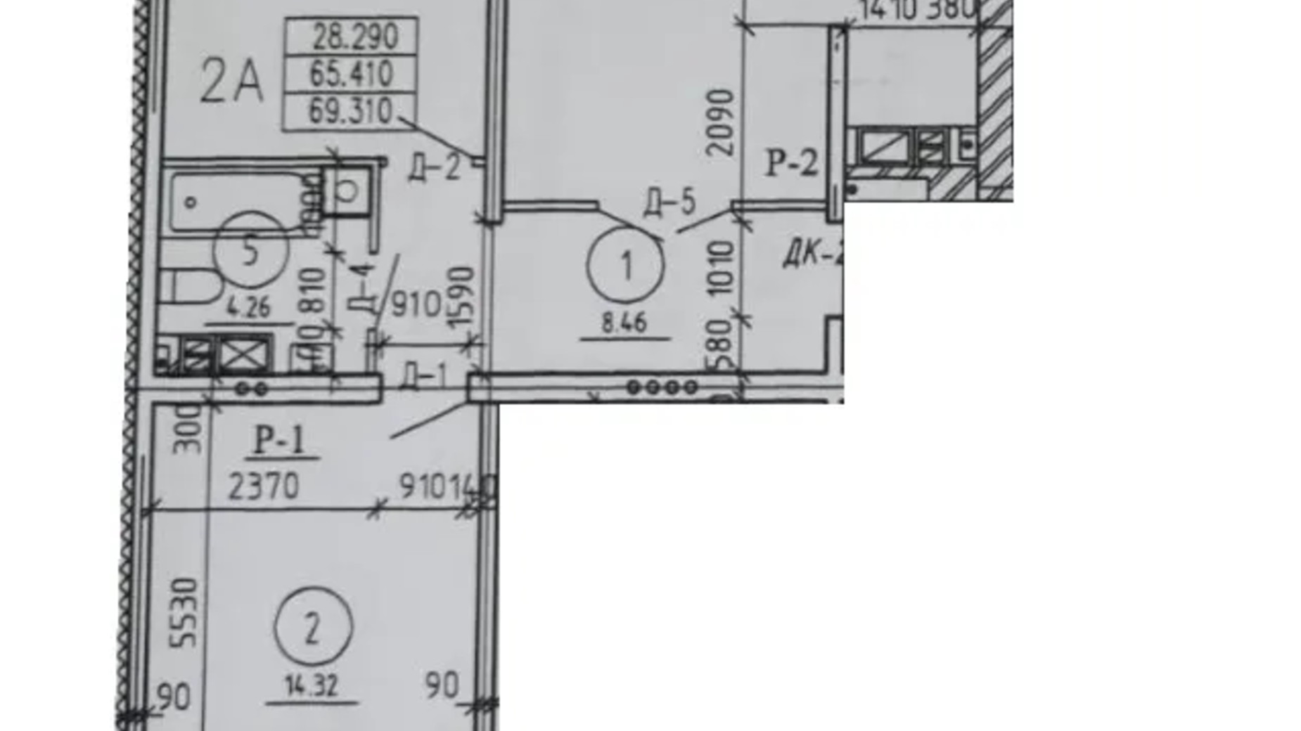 Планування 2-кімнатної квартири в ЖК Вишневий 69.31 м², фото 665312