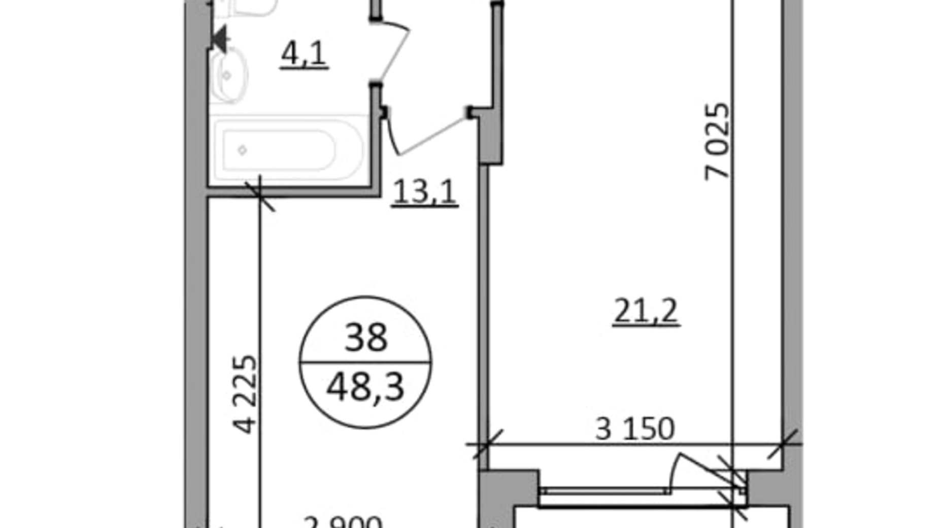 Планування 1-кімнатної квартири в ЖК Грінвуд-2 48.3 м², фото 665411